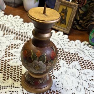 Handcrafted Floral Wooden Candle Holder